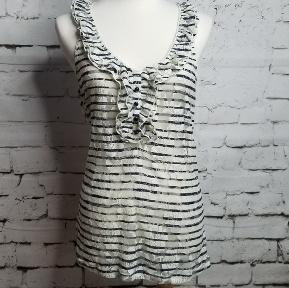 Eyeshadow Tops - Eyeshadow Sheer Lace Ruffle Tank Top Stretch Large